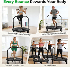 BT2 450/550LBS Mini Rebounder Trampoline for Adults with Bar, Fitness Trampoline