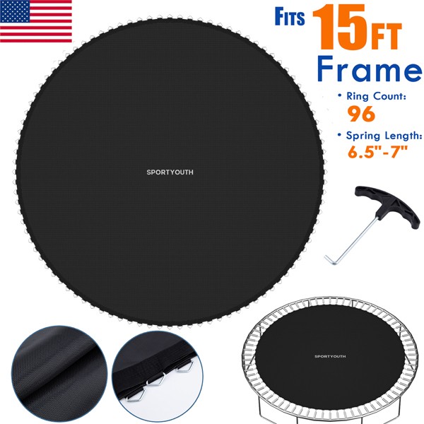 Round Replacement Trampoline Mat Fits 15ft Frame 96 V-Rings 6.5-7″ Spring Length