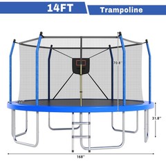 14ft Outdoor Trampoline with LED Lights and Basketball Hoop for Kids & Adults