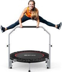 40″ Foldable Mini Trampoline 330lbs Fitness Rebounder w/Adjustable Foam Handle