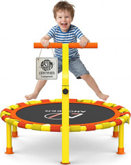 38” Kids Trampoline with Adjustable Handle, Indoor Outdoor Safe Rebounder, Heav