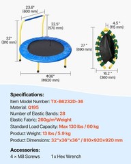 3FT Trampoline for Kids – Indoor/Outdoor Mini Jump Toy, Foldable with Foam Handl