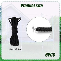 6pcs Trampoline Net Connection Rope, Nylon Black Cord Tie Down Rope for Tramp