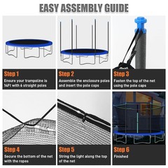 Universal 14FT Trampoline Poles and Safety Enclosure Net with Solar Light
