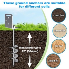 Insaga 24” Heavy Duty Ground Anchors Screw in 10mm Solid Steel with L Bracke…