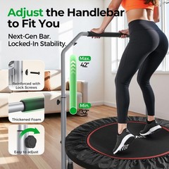 Foldable Mini Trampoline 40 In Black Fitness Rebounder Adjustable Foam Handle