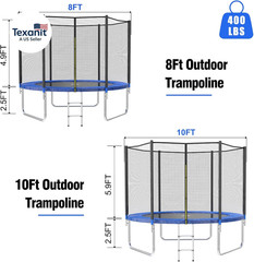 8FT 10FT 12FT 14 FT 15FT Trampoline with Safety Enclosure Net，Outdoor Trampoline