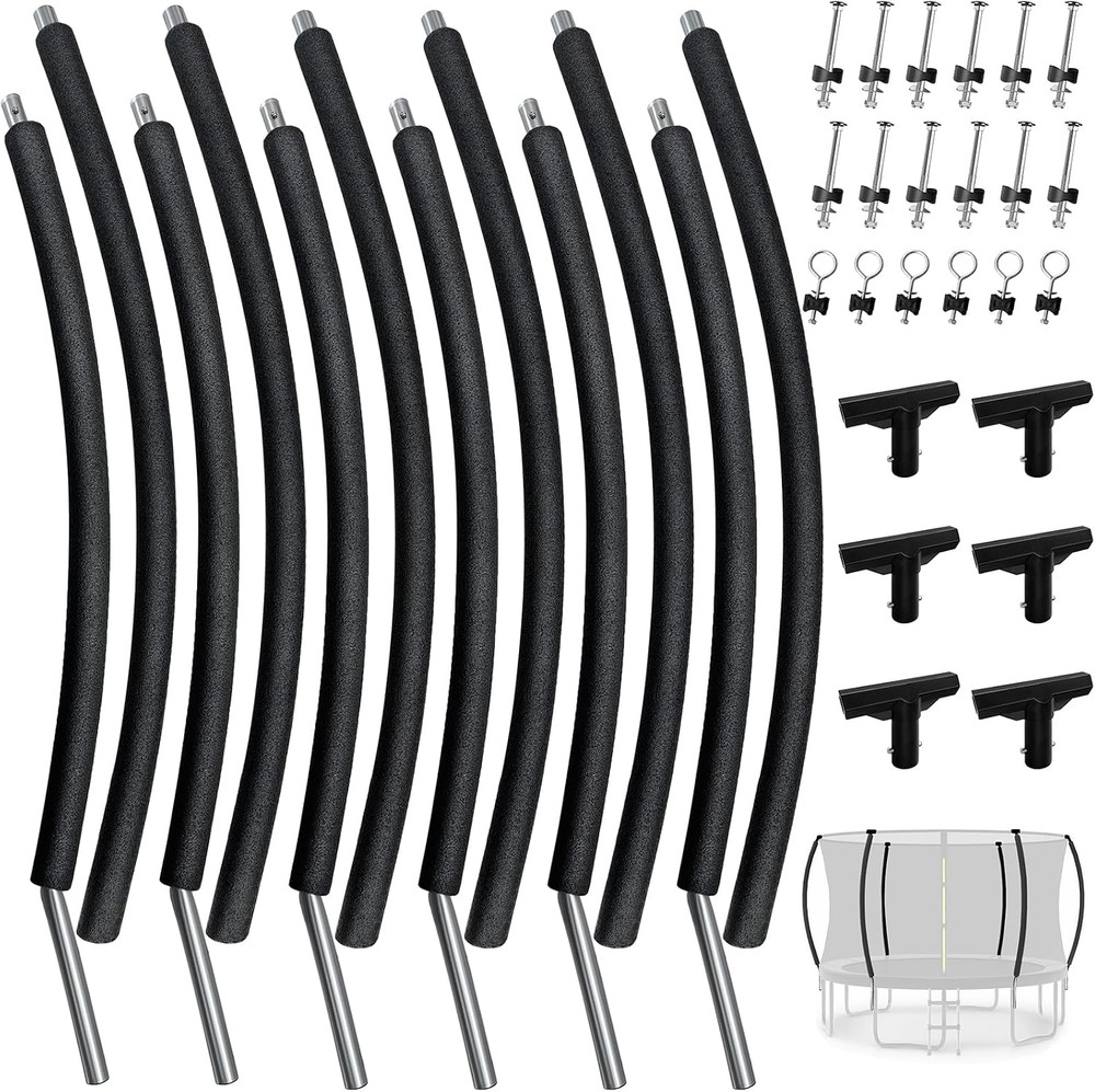 6 PCS Trampoline Curved Pole Replacement, Universal Curved Enclosure Net Poles f