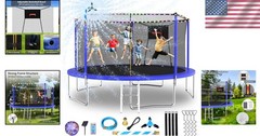 Upgraded 14FT Trampoline for Kids and Adults with Basketball Hoop and Light