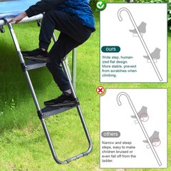 Trampoline Ladder, 3~Step Steel, UV Treated, 220 lb, Universal Hook