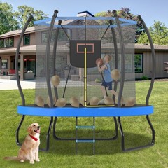 8ft 10ft Trampoline with Basketball Hoop & Ladder Outdoor Backyard Trampolines