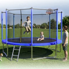14FT Trampoline with Enclosure Net Outdoor Sports Fitness Equipment
