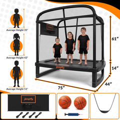 Jumpfly 6FT Rectangle Trampoline for Kids, Toddler Trampoline with Swing & Baske