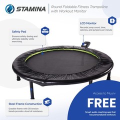 Portable Folding Trampoline with Smart Workout App – Home Gym Rebounder for Card