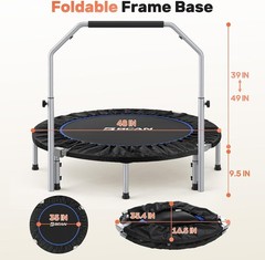Elite 48″ Foldable Exercise Trampoline, 40 Springs, 440lb Capacity, Foam Handle