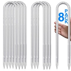 Trampolines Stakes, U Shaped Rebar Stakes 8 Pack 12 Inch, Heavy DutyGalvanize…