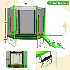 7ft Trampoline with Slide and Ladder Indoor Outdoor Safety Trampolines for Kids