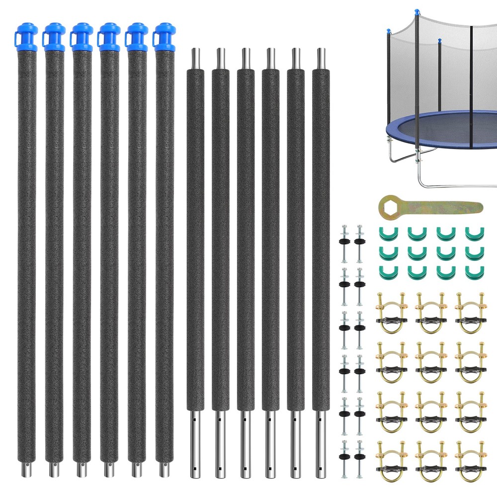 6PCS Universal Trampoline Enclosure Poles Curved & Straight Replacement 8-16FT