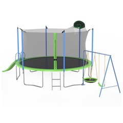 12FT Trampoline for Kids w/ Safety Enclosure Net & Basketball Hoop & Swings