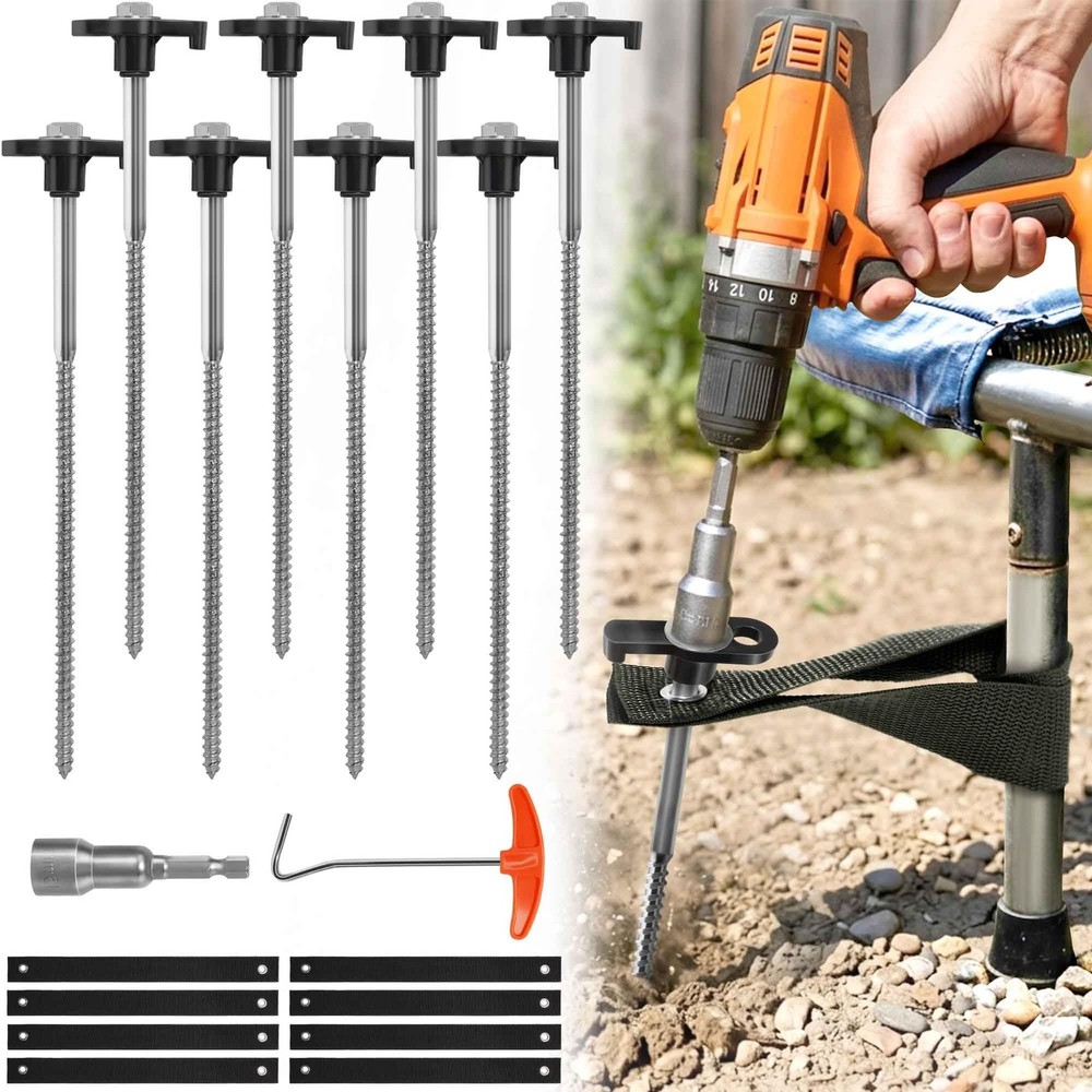 Trampoline Stakes 10 Inches 8mm Galvanized Steel Anchors – Heavy Duty