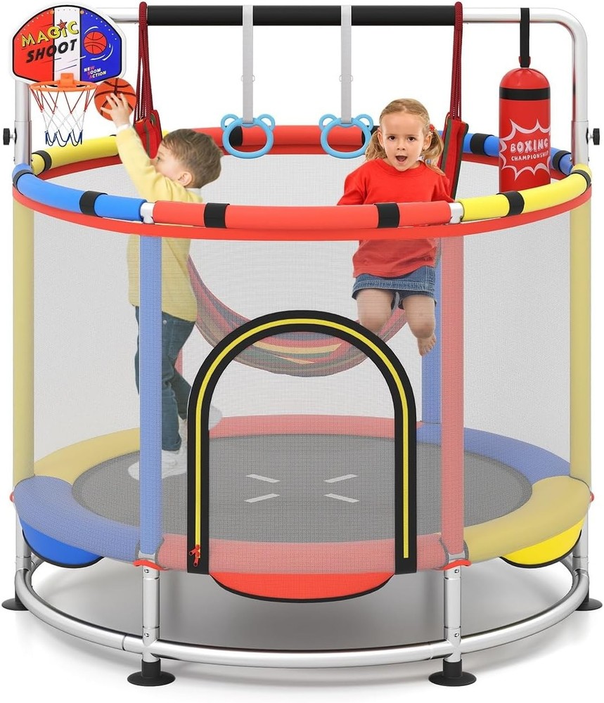 Kids 55 Inch Trampoline Net Basketball Hoop Ring