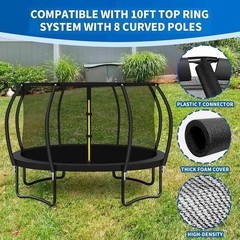 10Ft 8 Pcs Trampoline Curved Poles Replacement with Enclosure Net, Trampoline Cu