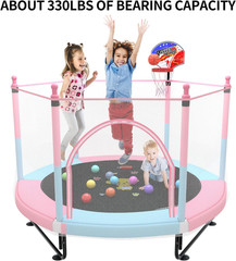 5FT Kids Trampoline Indoor Outdoor Safety Enclosure Net Mini Basketball Jump Mat