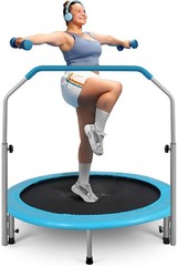 Compact Rebounder Trampoline 40″ – Adjustable Handlebar, Spring-Free for Safety