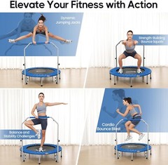 Portable 40″/48″ Mini Trampoline with Adjustable Bar – Perfect for Home Gym