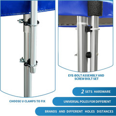 16Ft Trampoline Net and Pole Replacement, Universal Enclosure Poles with Clamp,