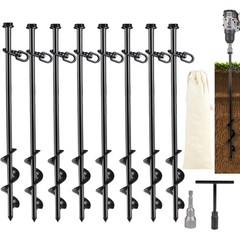 8 Pieces Ground Anchor Trampoline Ground Anchor 40 cm Steel Screw In Ground Anchor Ground Anchor…