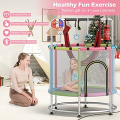 6-in-1 Kids Trampoline Combo 55″ Toddler Play Activity Center w/Hammock Pink