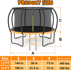12FT 14FT Trampoline for Adults/Kids – Outdoor Trampoline with Basketball Hoop,