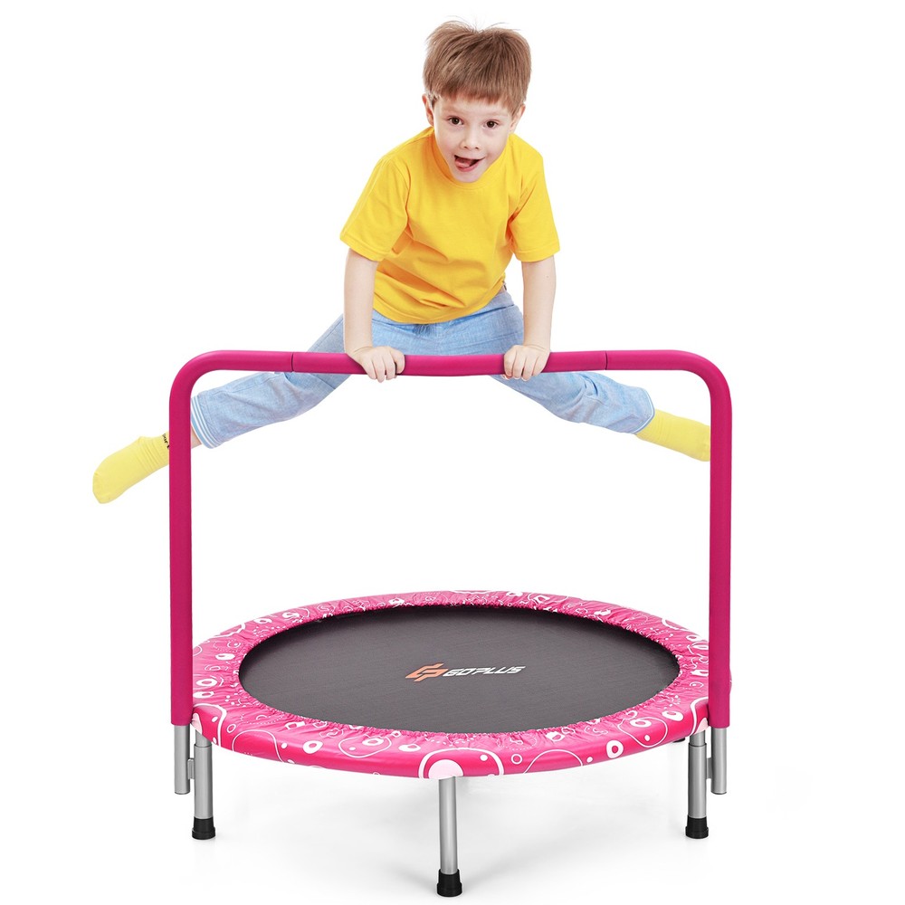 36″ Kids Trampoline Rebounder W/Full Covered Handrail & Pad Indoor Outdoor Pink