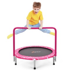 36″ Kids Trampoline Rebounder W/Full Covered Handrail & Pad Indoor Outdoor Pink