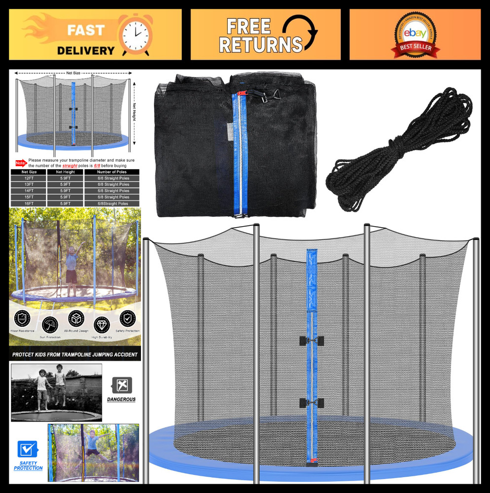 Round Trampoline Safety Net Replacement – Weather Resistant, Breathable, Double
