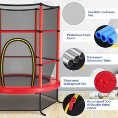 55″ Trampoline Kids Toddler Trampoline w/ All-round Safety Enclosure Net Red