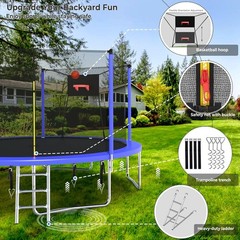 Upgraded 14FT Trampoline for Kids and Adults with Basketball Hoop and Light