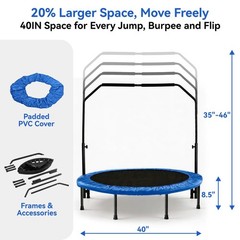 40″ Fitness Trampoline Rebounder with Adjustable Foam Handle for Home Workouts