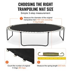 VEVOR Replacement Trampoline Mat Fits 15ft Frame 96 V-Rings 6.5″ Spring Length