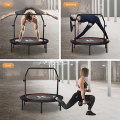 Mini Trampoline Foldable Workout Fitness Rebounder With Adjustable Foam Handle