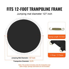 VEVOR Replacement Trampoline Mat Fits 12ft Frame 72 V-Rings 5.5″ Spring Length