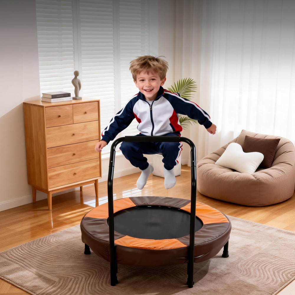36in Foldable Bungee Toddler Trampoline w/ Handle Quiet Stable 1+Kids Indoor Toy