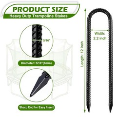 8 PCS 12 Inch Black Heavy Duty Galvanized Steel U Hook Trampoline Tent Stake