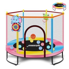 5ft Pink Indoor Trampoline for Kids 2-5, Mini Toddler Trampoline with Net & Hoop