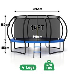 14FT Outdoor Trampolines with Enclosure Net and Ladder，Round Trampoline for Kids
