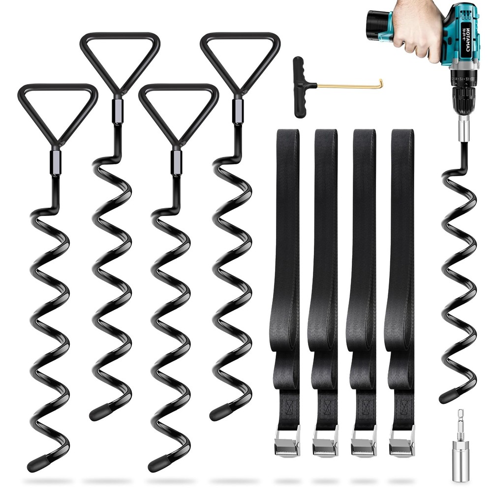 Ground Anchor Trampoline 4 Pack | Heavy Duty Screw In Ground Anchor for Trampo…