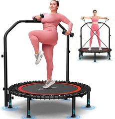 Indoor & Outdoor Mini Trampoline with Bar and Safety Padding — Max Load 550lbs
