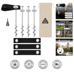 Set of 4/6/8 High Wind Trampoline Anchors with Easy Install Straps & Drill Bit