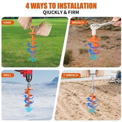 Ground Anchor Screw in, 4 Pack Spiral Trampoline Anchors with Nut and Tool Sw…